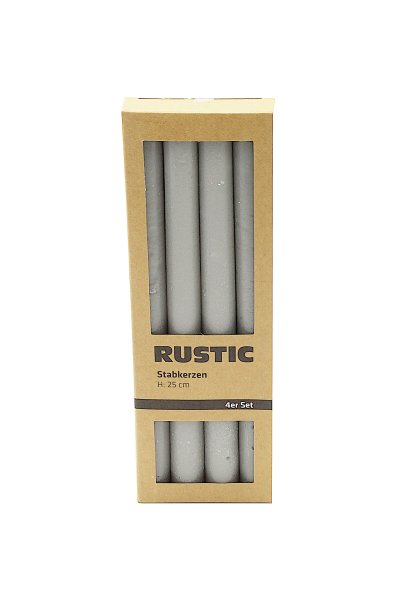 Rustik Stabkerzen, 250 x 20 mm, Farbe grau, 4er Set